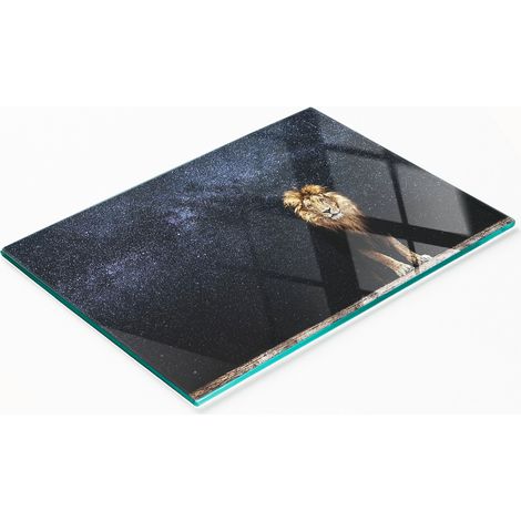 Tabla de cortar decorativa de cristal para cocina con diseño de león y estrella, 80x52 cm. (1/5)