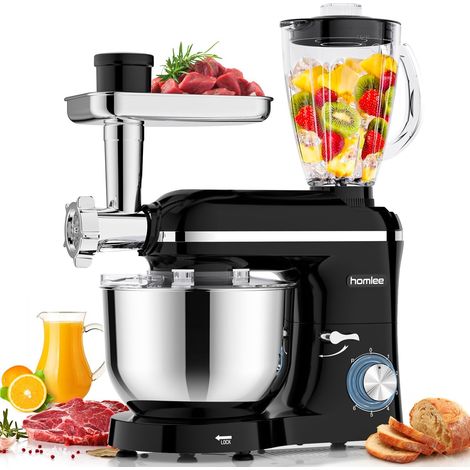 3 in 1 Pastry Processor, 2000 W Multifunctional Kitchen Robot with Meat Grinder, 1.5L Mixer, Vegetable Set, Sausage Accessories, 5.5L Mixing Bowl, Whisk, Kneader Hook, Beater (1/5)