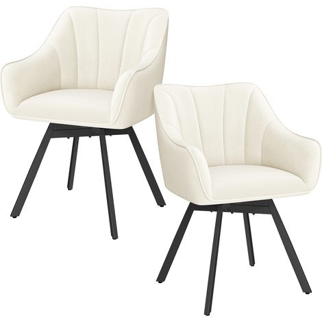 Yaheetech Set di 2 Sedie Sala da Pranzo in Velluto, Sedie Imbottite da Cucina con Braccioli e Schienale, Poltrone da Salotto con Gambe in Metallo, per Sala da Pranzo, Soggiorno, Cucina (Beige) (1/5)