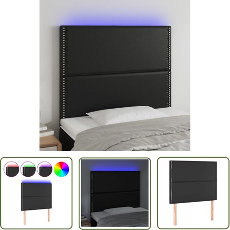The Living Store Tête de lit à LED Noir 100x5x118/128 cm Similicuir - Tête De Lit Led - Tête De Lit Moderne - Tête De Lit Noire - Simicuir - Éclairage Led (1/5)