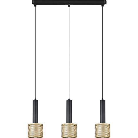 Suspension industrielle noir/or ajourée 50cm, 3xE27 (1/5)