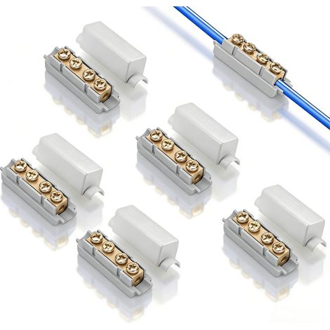 5 Pièces Bornier 16mm² en Laiton à Double Vis, Connecteur de Câble 100V 100A, Connecteurs Électriques avec Boîtier ABS Ignifuge pour Fils 2,5-16mm² (1/5)