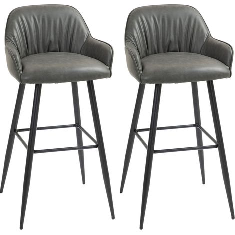 Set 2 Sgabelli da Bar con Schienale in Finta Pelle PU Grigio (1/5)
