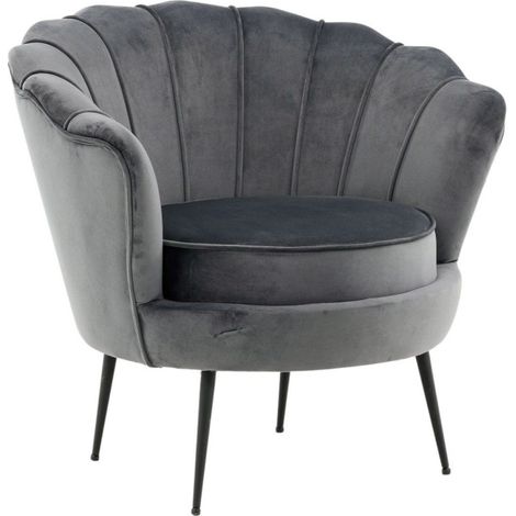 Fauteuil Coquillage en Velours "Calais" 83cm Gris Foncé (1/5)
