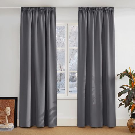 Rideau Occultant Thermiques - Rideau Thermiques Isolants Anti Froid Galon Fronceur, Double Rideaux Cuisine pour Chambre Enfant, L 140 x H 245 cm, 2 Pièces, Gris (1/5)