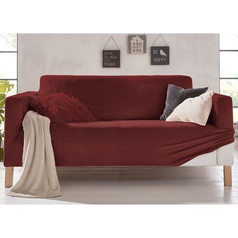 Copridivano Elasticizzato Effetto Velluto Modello Morbidissimo Colore Granata, misuraPoltronacoloreGranata (1/4)