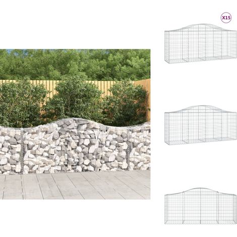 Gabionen mit Hochbogen 15 Stk. 200x50x80/100cm Verzinktes Eisen - Gabionen - Gabionenkorb - Gartendeko - Zaun - Gartenzubehör (1/5)