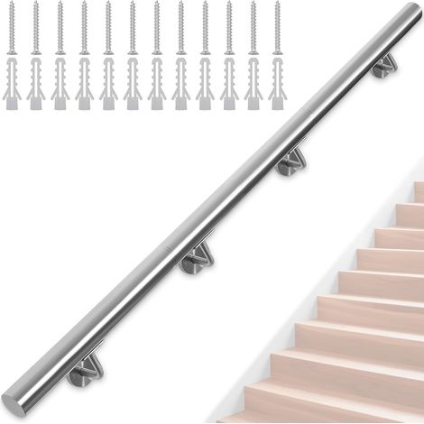 Main Courante d'Escalier en Acier Inoxydable, Rampe d'Escalier Murale Intérieur et Exterieur, Main Courante Antidérapante Pour Sécurité, Couloir, Salle de Bain, Grenier, Jardin (250CM) (1/5)