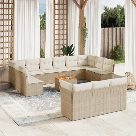 Set Divani da Giardino 14pz con Cuscini in Polyrattan Beige vidaXL (1/3)