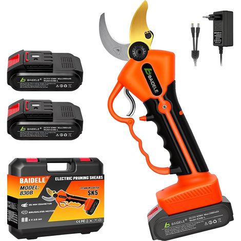 Secateur Electrique Sans Fil 50MM, Alimente Par 2 Batteries de 2,0 AH, Specialement Concus Pour Les Branches Epaisses, 8 Heures D'autonomie, Moteur Sans Balais, Conception Anti-Fatigue (1/5)