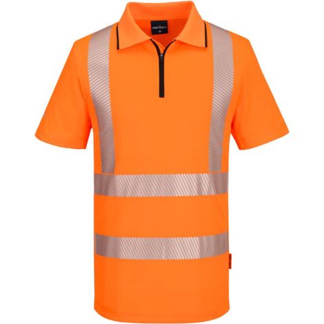 Polo deportivo con cremallera de alta visibilidad KX3 de manga corta PORTWEST KX302 4XL Naranja