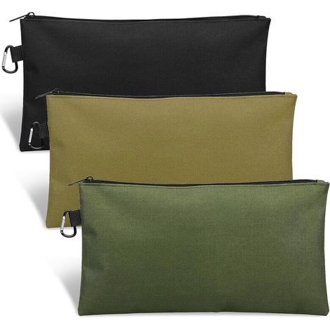 3-teiliges Werkzeugtaschen-Set mit Reißverschluss in Khaki/Grün/Schwarz und Karabinerhaken (1/5)