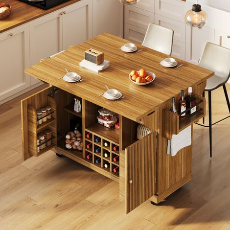 Mueble de cocina móvil con almacenaje y tablero extensible, marrón oscuro OKMYHOME (1/5)