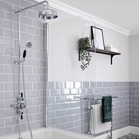 Hudson Reed Elizabeth - Colonne de douche rétro avec mitigeur thermostatique exposé à double sorties&44 Pommeau pluie rond et Kit douchette - Chromé et Noir (1/5)