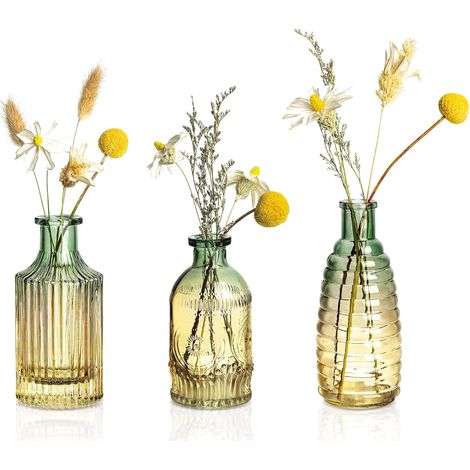 Petit Vase en Verre Vintage Lot de 3 - Vase Bourgeon Coloré pour Soliflore Fleur - Vase Decoratif pour Bureau, Domicile, Centres de Table à Manger, Mariage Décoration (1/5)