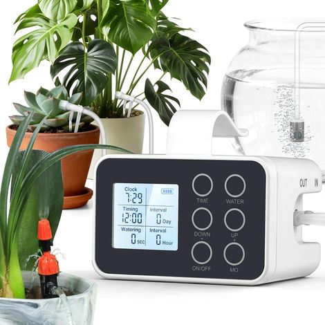 Arroseur automatique pour plantes d'intérieur avec émetteur de pulvérisation et d'égouttement 2 en 1 amélioré, appareils d'arrosage pour plantes de vacances avec minuterie programmable, système (1/5)