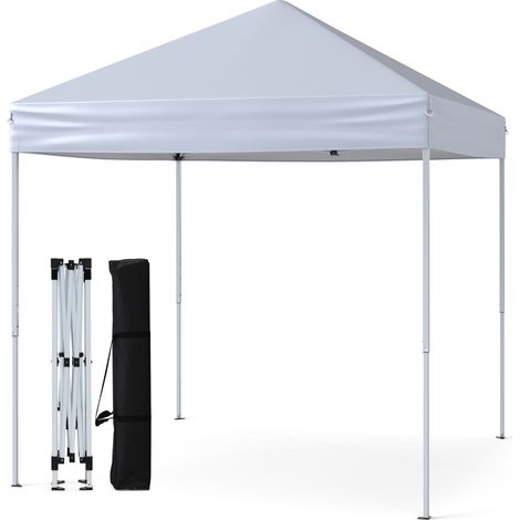 Tonnelle de Jardin Pop-up Toit Aéré 202 x 202CM, Tente Réception Pliant avec Hauteur Ajustables Sac de Transport 8 Piquets & 4 Cordes Coupe-Vent,Blanc