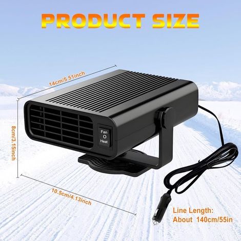 Elektrische Heizung - Autoheizung - Defroster 120W - 12V - Drehbar - ABS-Gehäuse - Kleine Autoheizung (schwarz)