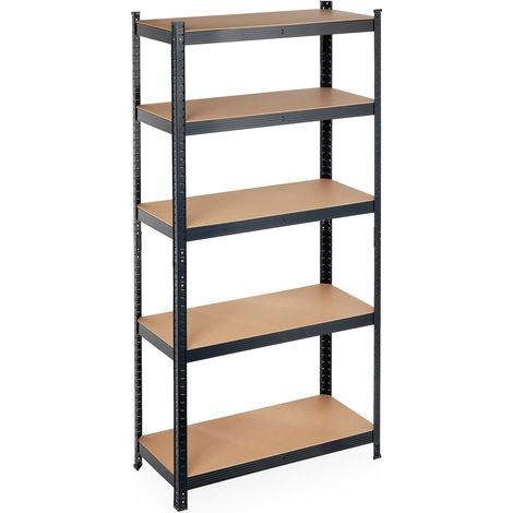 2 Estanterías Metálicas, 5 Baldas, 180 x 90 x 40 cm, Resisten 875 kg c/u, Cargas Pesadas, Acero y MDF, Taller, Negro