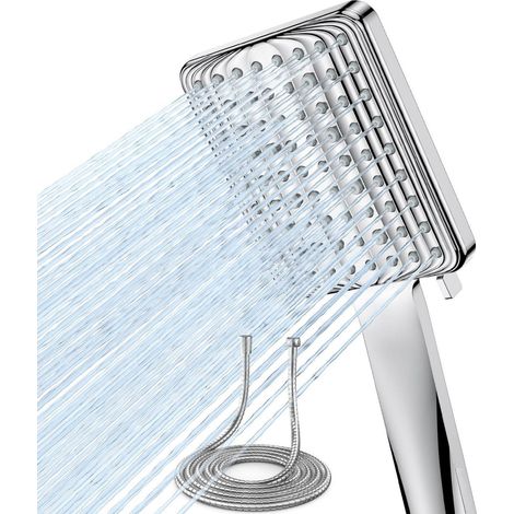 Regendusche mit Schlauch 1,8m, 6 Strahlarten, Wassersparend, Hochdruck, Einhandbedienung (1/5)