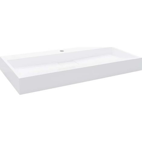 Lavabo vasque à poser Luxueux, Bac à laver, 100x46x11 cm Fonte minérale/marbre Blanc OIB4614E (1/5)