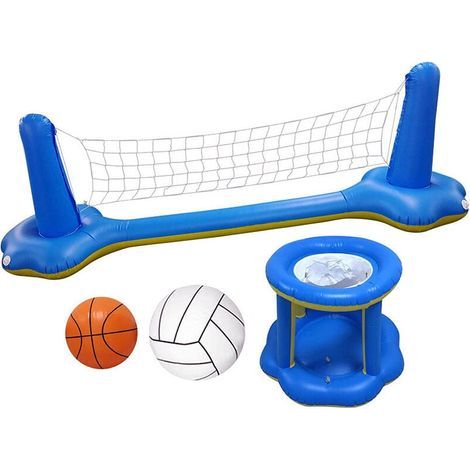 Jeux de piscine Ensemble de Volley-Ball Gonflable - Volleyball Gonflable Piscine Toy avec Basket-Ball Hoop Volley-Ball Filet Deux Balles Jeu de Natation pour Enfants Adultes - RWJeux de piscine (1/5)