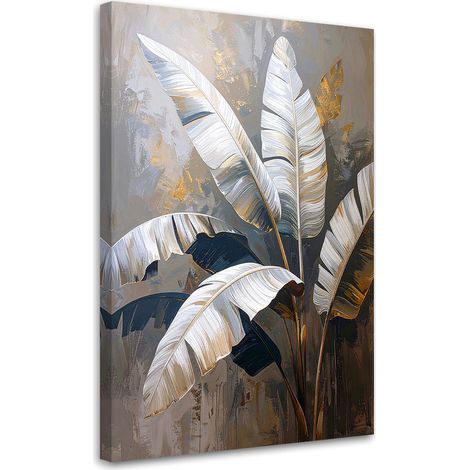 Image sur Toile, Feuilles de bananier nature plantes blanc beige,20x30 (1/4)