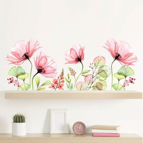 Mohnblumen-Wandtattoo – Florale Aquarell-Wanddekoration – Für Wohnzimmer, Küche, Kinderzimmer – 1 Stück (1/5)