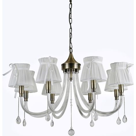 TRADE SHOP - Lampadario Classico Bronzo Bianco A 8 Bracci Lampada Da Soffitto A Sospensione 92389 -