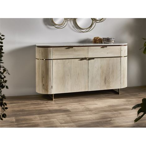 Buffet 2 portes et 2 lits. Sextans arrondi en bois de manguier avec plateau en marbre 150x40x80 cm. 150x40x80 cm. (1/3)
