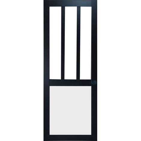 Porta Scorrevole Officina Nera e Pannelli Vetri Bianchi H204 x L73 e 2 Gusci Neri (1/3)