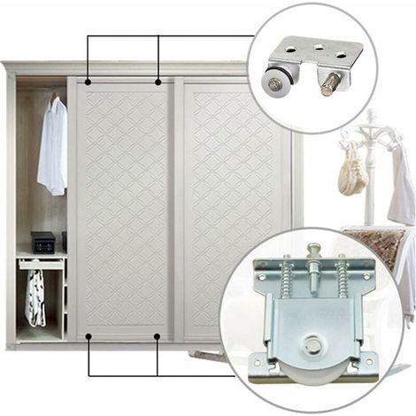 Lot de 2 Pièces de Porte Coulissantes pour Armoire Wheels Runners Guides Roulements à Bille Coulissant Pièces Nylon Armoire Ensemble de Roulette de Porte pour Placard Armoire Cabinet (1/3)