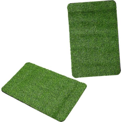 Lot de 2 Tapis en Gazon Artificiel 38x58 Cm pour Entrée Intérieur et Extérieur, Tapis D'extérieur Moelleux Vert à Petites Feuilles, Terrasse Jardin Balcon Chiens (1/5)