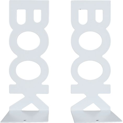 Beyamis Paire de serre-livres décoratifs en forme de L, antidérapants, pour maintenir les livres droits, idéaux pour l'école et le bureau (blanc). (1/5)