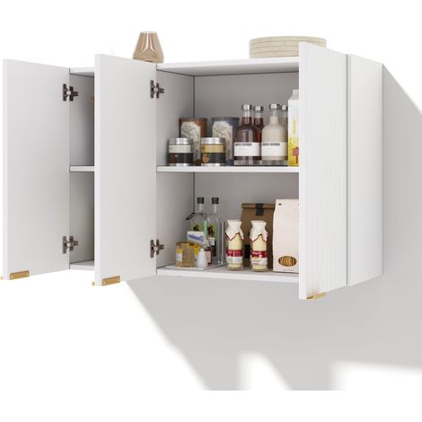 Armoire murale cuisine 3 portes, meuble suspendu de rangement en MDF blanc, 90x29x60 cm (1/5)