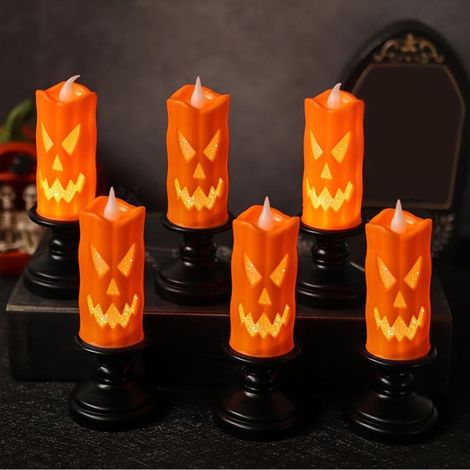 6 Pièces Halloween Bougie sans Flamme, Halloween Decoration Citrouille Lumineuse, Decoration Halloween Lanterne LED Bougeoir, Décoration Halloween Intérieur et Extérieur, Deco Jardin Lumière Veilleuse (1/5)