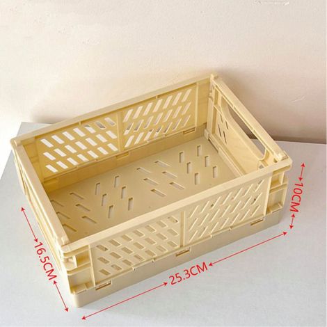 Mini panier pliant en plastique Mini panier en plastique pliable, caisse de rangement pliable pour meuble boite Jaune clair (1/5)