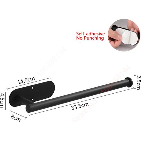 (Version noire étendue) Porte-rouleau de papier toilette adhésif mural, support de rangement pour cuisine et salle de bain, distributeur de mouchoirs et d'essuie-tout sans perçage, en acier inoxydable (1/5)