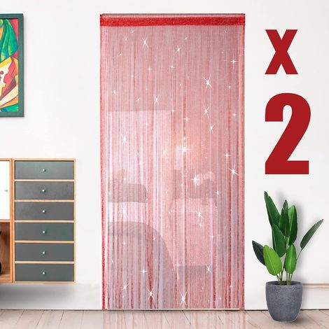 Set mit 2 Pailletten-Gardinen (100 x 200 cm), elegante Fransen-Dekoration für Fenster, Türen, Geburtstage, Hochzeiten, Partys, Hotels, Rot (1/5)