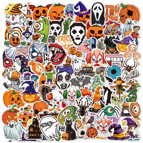 Lot de 200 autocollants Halloween citrouille chauve-souris, décalcomanies murales vintages imperméables en vinyle, décorations de fête pour maison bar (1/4)