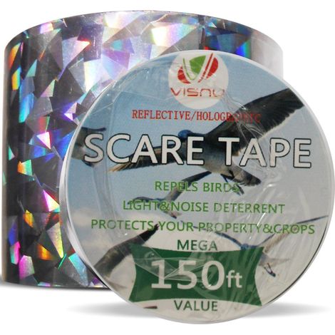 Nastro dissuasore iridescente riflettente con riflessi luminosi spaventapasseri Modello - 45 Metri (Argento)