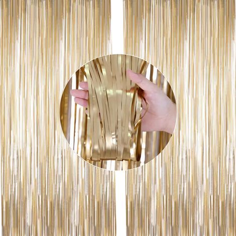 Lot de 2 rideaux à franges pailletées pour décorations de Noël, fête, mariage et anniversaire Champagne doré 1 x 2 m (1/5)