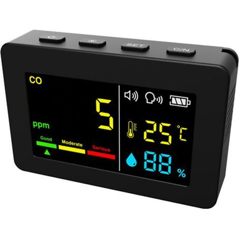 Tragbares 3-in-1-Luftqualitätsmessgerät, CO-, Temperatur- und Feuchtigkeitsmesser, Farbbildschirm, Kohlenmonoxidmelder mit Sprachalarm und Batterieanzeige, (1/4)