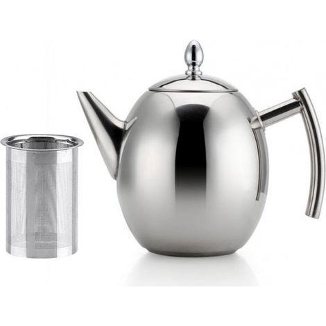 Teekanne mit Filter, 1,5 l, Edelstahl-Thermoskanne, Teeaufsatz für losen Tee, gebürstetes Silber, präziser Ausgießer, für losen Blütentee (1/5)