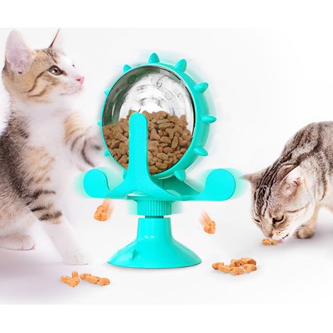 Distributeur de friandises pour chat, jouet mange-tout interactif, distributeur de croquettes à alimentation lente, plateau tournant en forme de moulin à vent à 360°, idéal pour les croquettes et les (1/5)