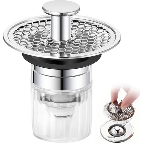 BelleRise - Bouchon de lavabo de salle de bain, bouchon de lavabo universel à clapet avec filtre anti-obstruction et désodorisant. (1/5)