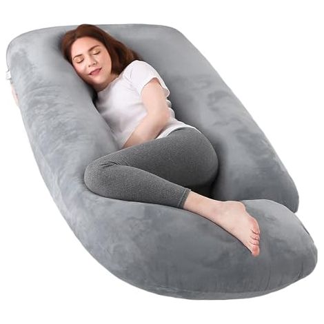 Coussin de Grossesse Oreiller de Maternité en Forme J Coussin d'allaitement pour Femme Enceinte avec Housse Lavable Gris, 155 x 75 x 60 cm (1/5)