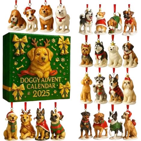 Calendrier De Lavent Chien - 24 Figurines En Résine - Décoration De Noël - Pour Intérieur - Lot De 1