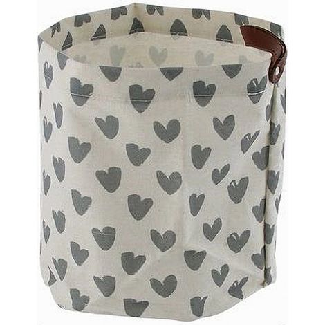 Trade Shop - Cesto Porta Oggetti Cuori Grigi In Tessuto Con Manico Bagno Cucina 25x28cm 10613 -