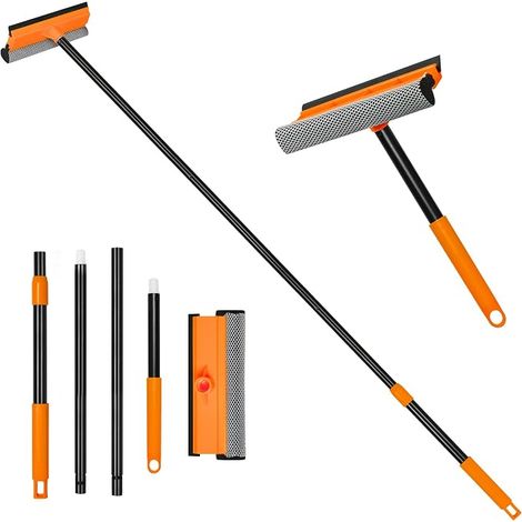 Raclette Vitre, Perche Nettoyage, 138 cm Window Cleaner avec Squeegee Silicone pour Murs Voiture Maison Cuisine (Manche Court et Long Inclus) (1/5)